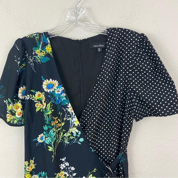 Anthropologie Lea & Viola Polka Dot & Floral Short Sleeve Dress XS - Picture 2 of 7